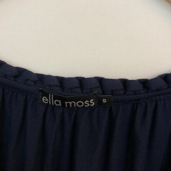 ELLA MOSS ANTHROPOLOGIE Odela Braid V-Neck Dress Navy Blue Blouson Mini Dress S - Picture 6 of 8